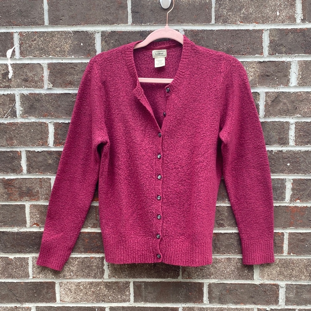 L.L.Bean Wool Blend Cardigan – Berry Pink Button Front Classic Sweater Large